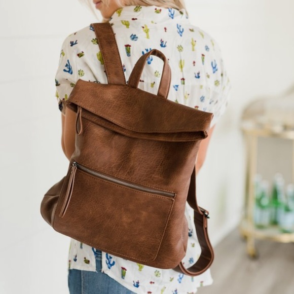 Handbags - Vegan Leather Backpack in Cognac